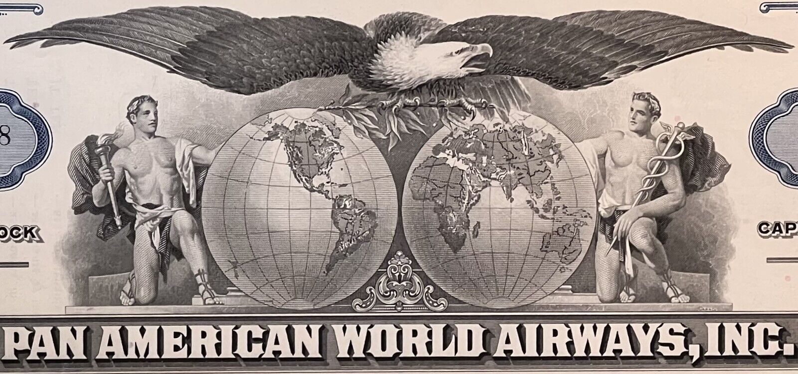Rare 🤩 Blue Vintage 1960s - 70s Pan Am American World Airways Stock Certificate