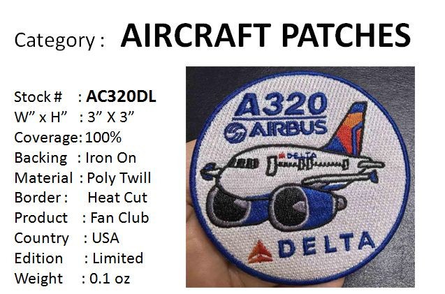 AIRBUS 320- DELTA AIRLINES  - 3” Cloth Patch - AC320DL