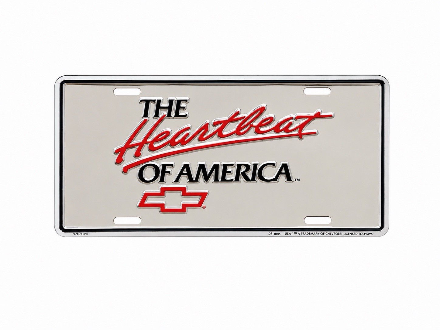 “The Heartbeat Of America Chevrolet” Novelty License Plate. Chrome Background. “The Heartbeat Of America Chevrolet” Novelty License Plate. Chrome Background.