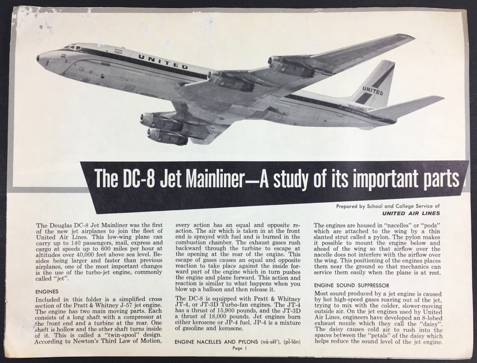 1960s Douglas DC-8 Jet Airliner Promotional Brochure by United Air Lines
