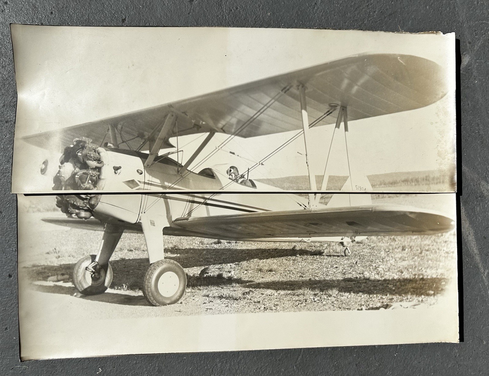 1940s Boeing-Stearman / Kaydet Model 75 Biplane Two 9”x24” Sections Photo 1940s Boeing-Stearman / Kaydet Model 75 Biplane Two 9”x24” Sections Photo