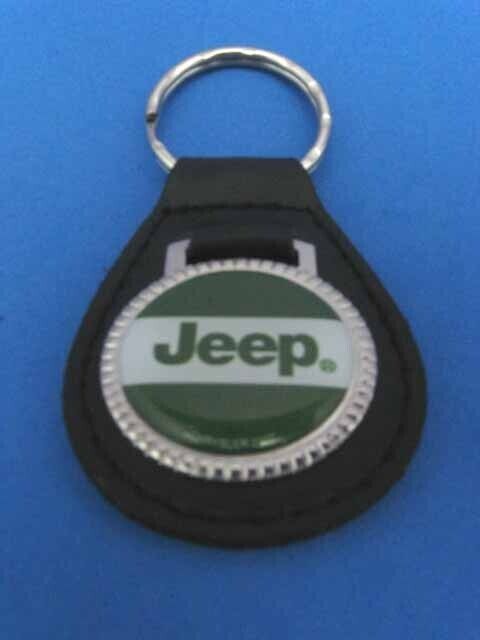 Vintage Jeep Green genuine grain leather keyring key fob keychain - Old Stock