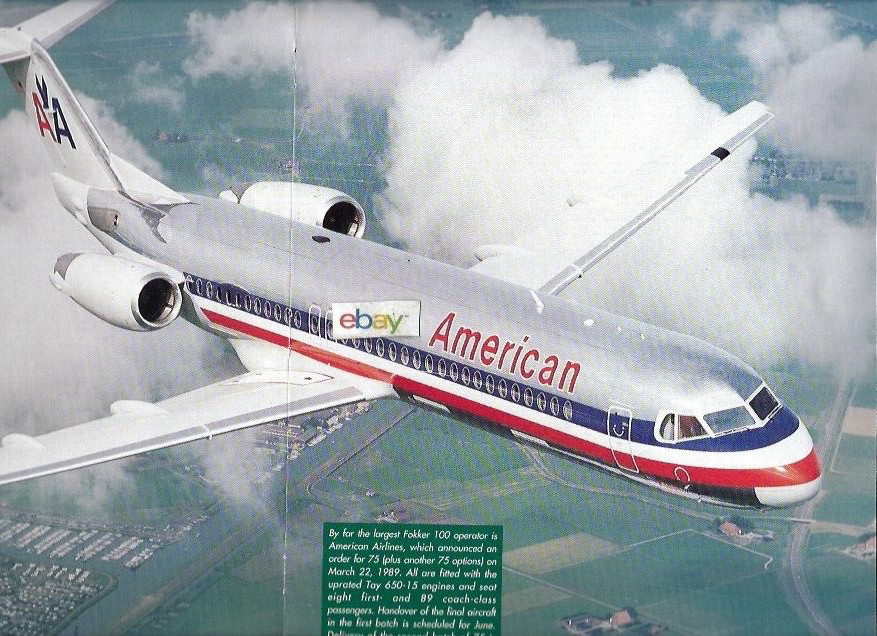 AMERICAN AIRLINES FOKKER 100 2 PAGE AIRWAYS MAGAZINE PICTURE 1994