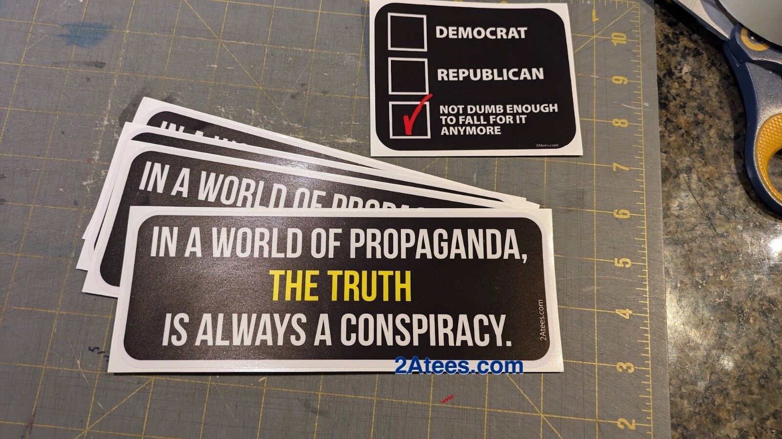 Propaganda and conspiracy bumper sticker