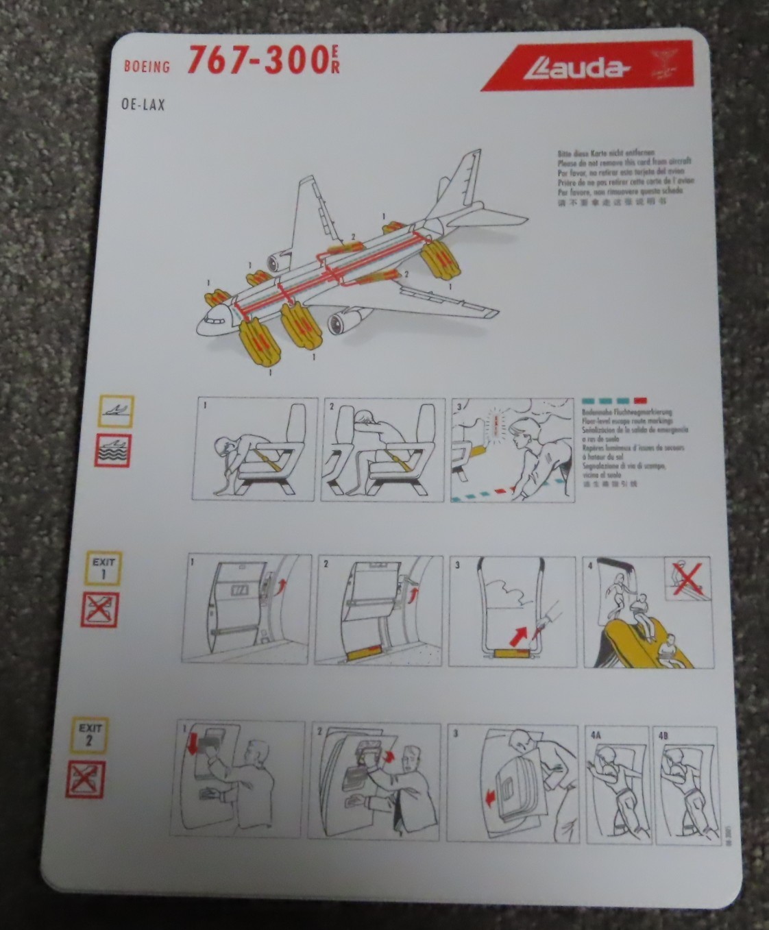 Lauda Boeing 767 300ER for OE-LAX Airline Safety Card 2005