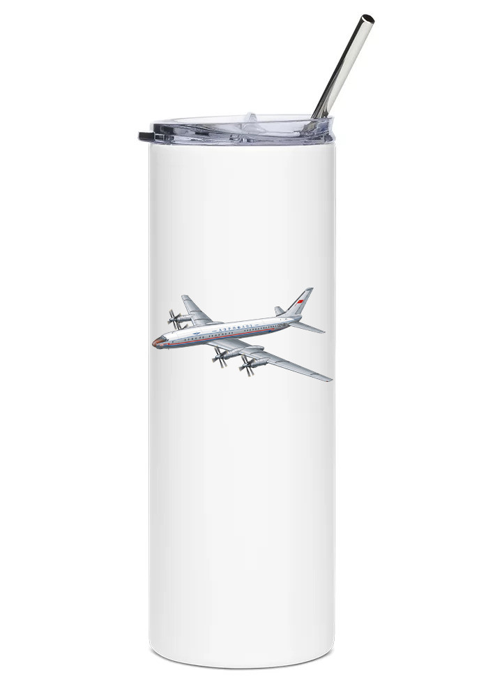 Aeroflot Tupolev Tu-114 Stainless Steel Water Tumbler with straw - 20oz.