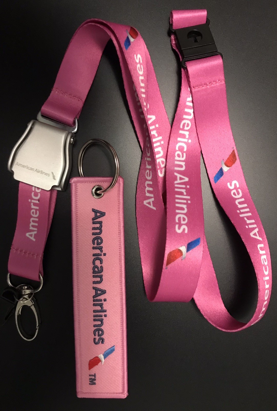 American Airlines Seat Buckle Lanyard Crew Breast Cancer Pink Flight Attendant American Airlines Seat Buckle Lanyard Crew Breast Cancer Pink Flight Attendant