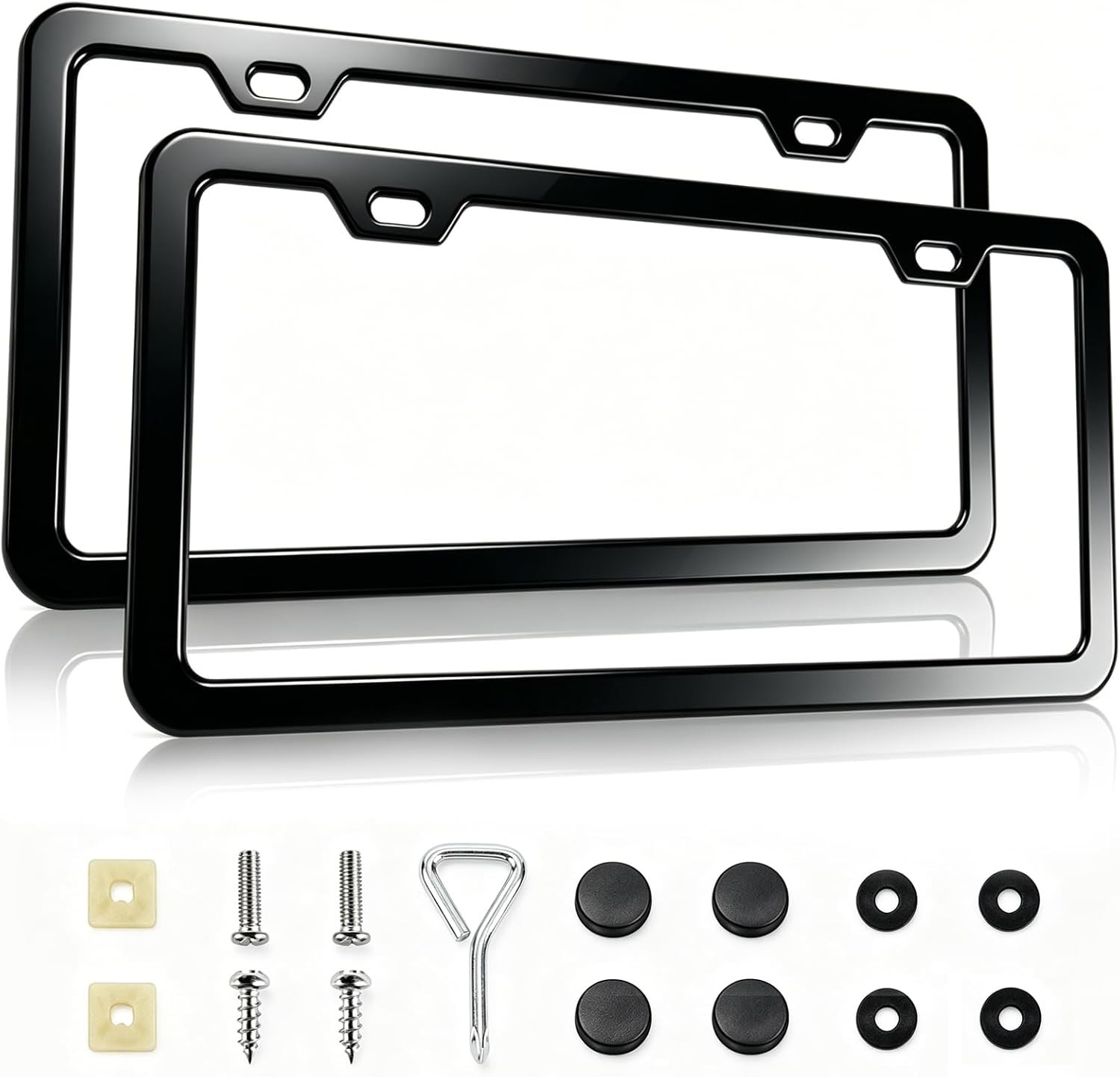 2-Pack License Plate Frame Holder, Black Aluminum Slim Fit for Cars/Trucks 2-Pack License Plate Frame Holder, Black Aluminum Slim Fit for Cars/Trucks