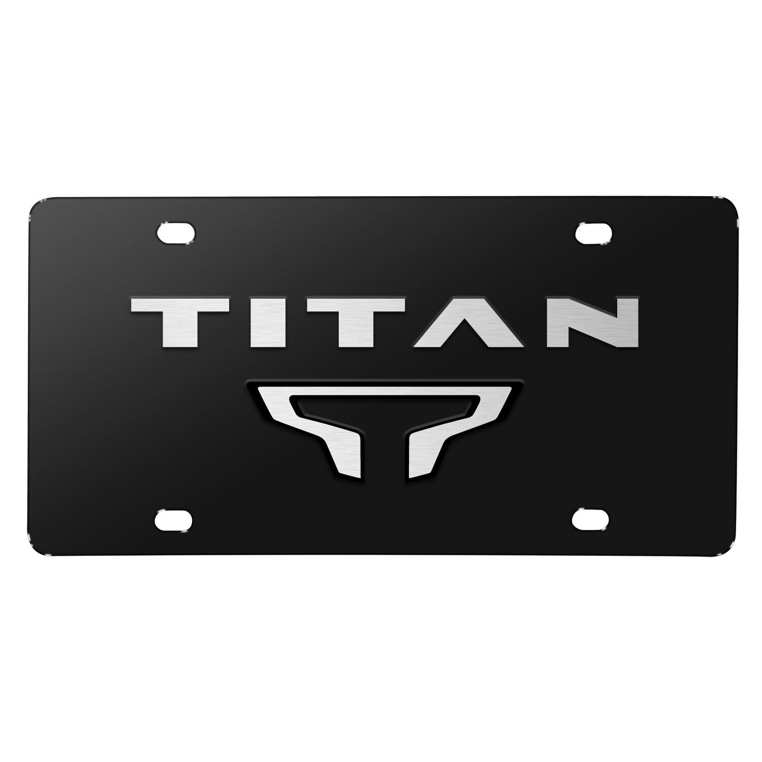 Nissan Titan Dual 3D Brush Metal Look Logo Black Stainless Steel License Plate