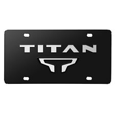 Nissan Titan Dual 3D Brush Metal Look Logo Black Stainless Steel License Plate picture