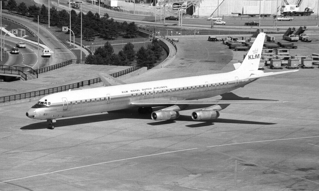 KLM, Douglas DC-8-63F, PH-DEK \'David Livingstone\', Toronto, c1976; original neg