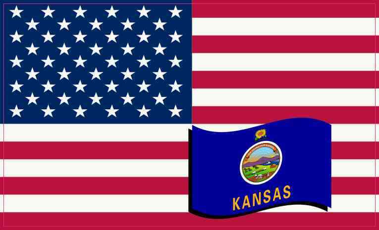 5×3 America and Kansas Flag Sticker Vehicle Bumper Sticker Vinyl State Decal