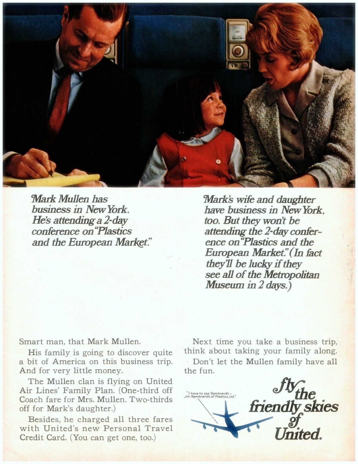 1966 United Airlines Vintage Print Ad Fly The Friendly Skies Family Trip To NY