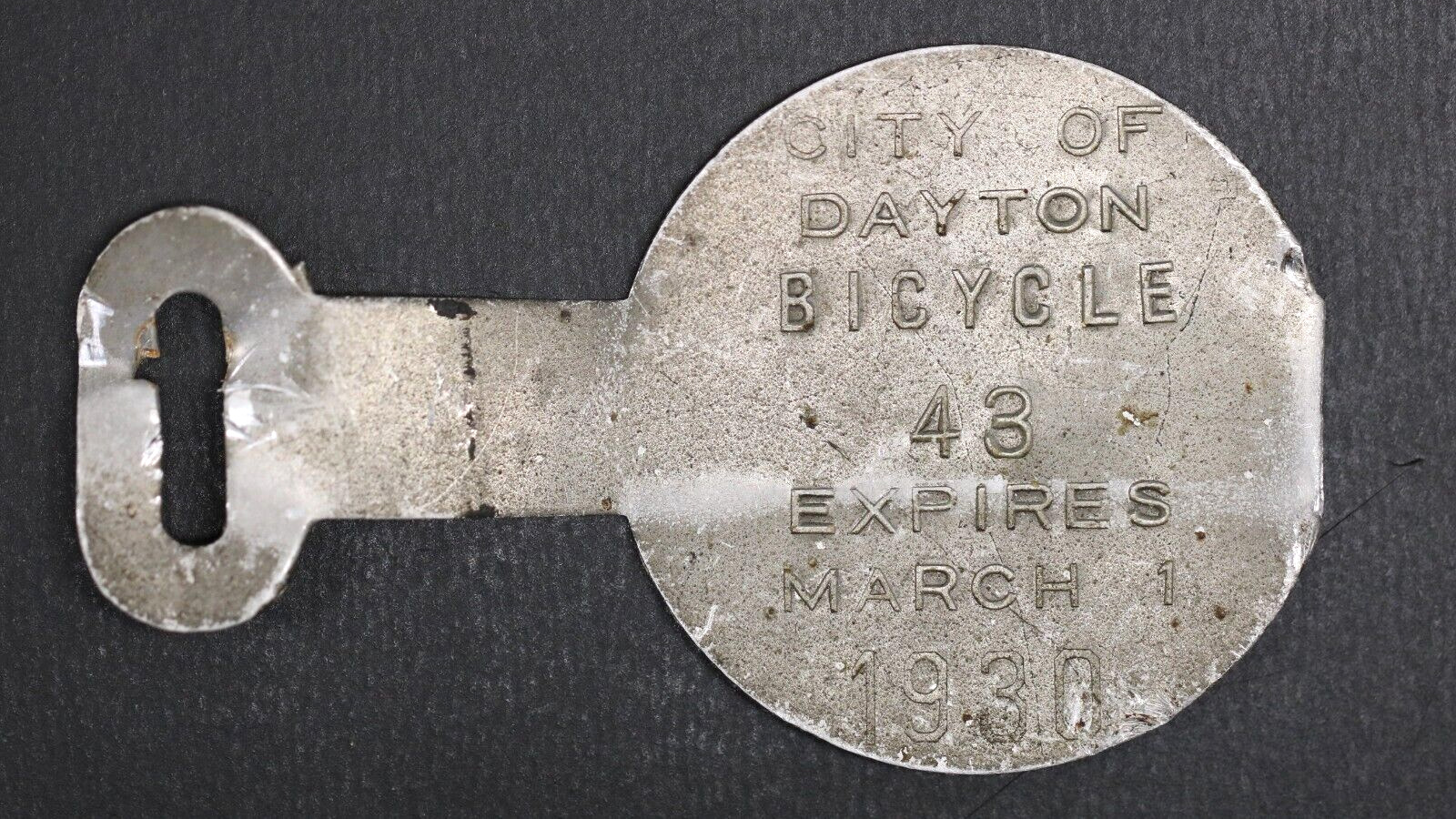 Vintage 1930 City of Dayton OH Metal Bicycle License Tag 2 5/8\