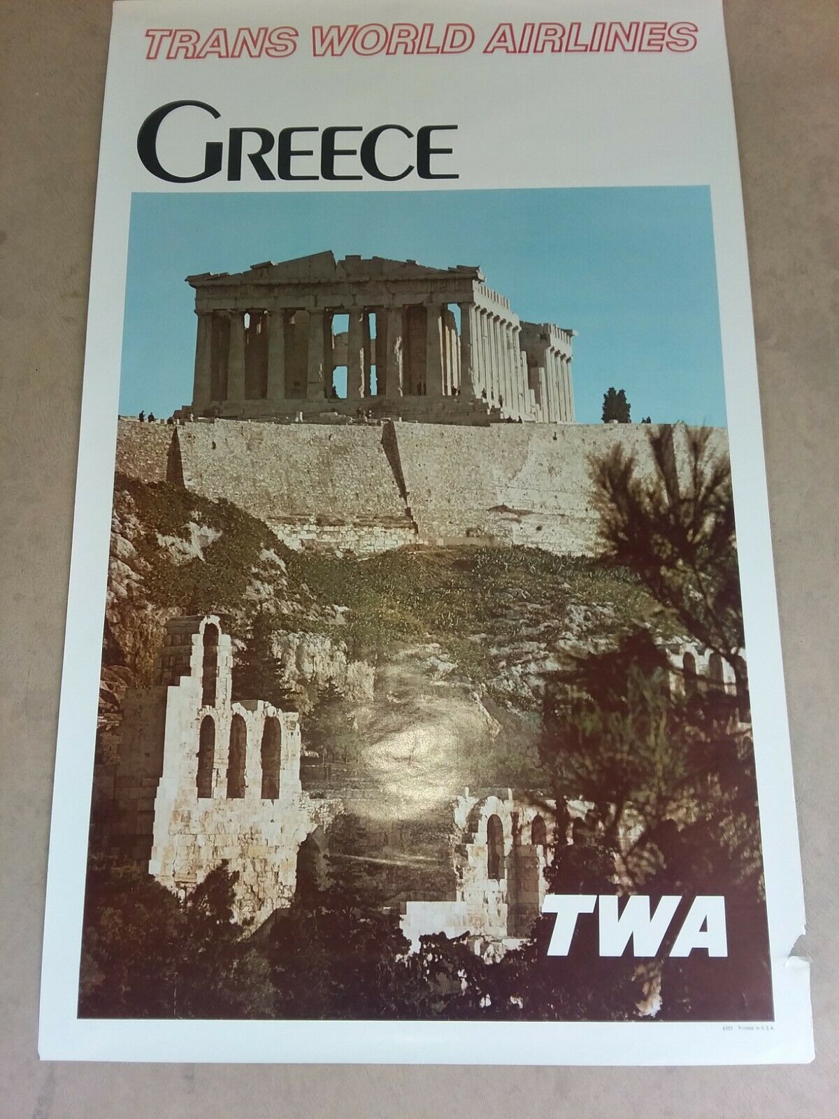 Vintage TWA Airlines Greece 1965 Travel poster