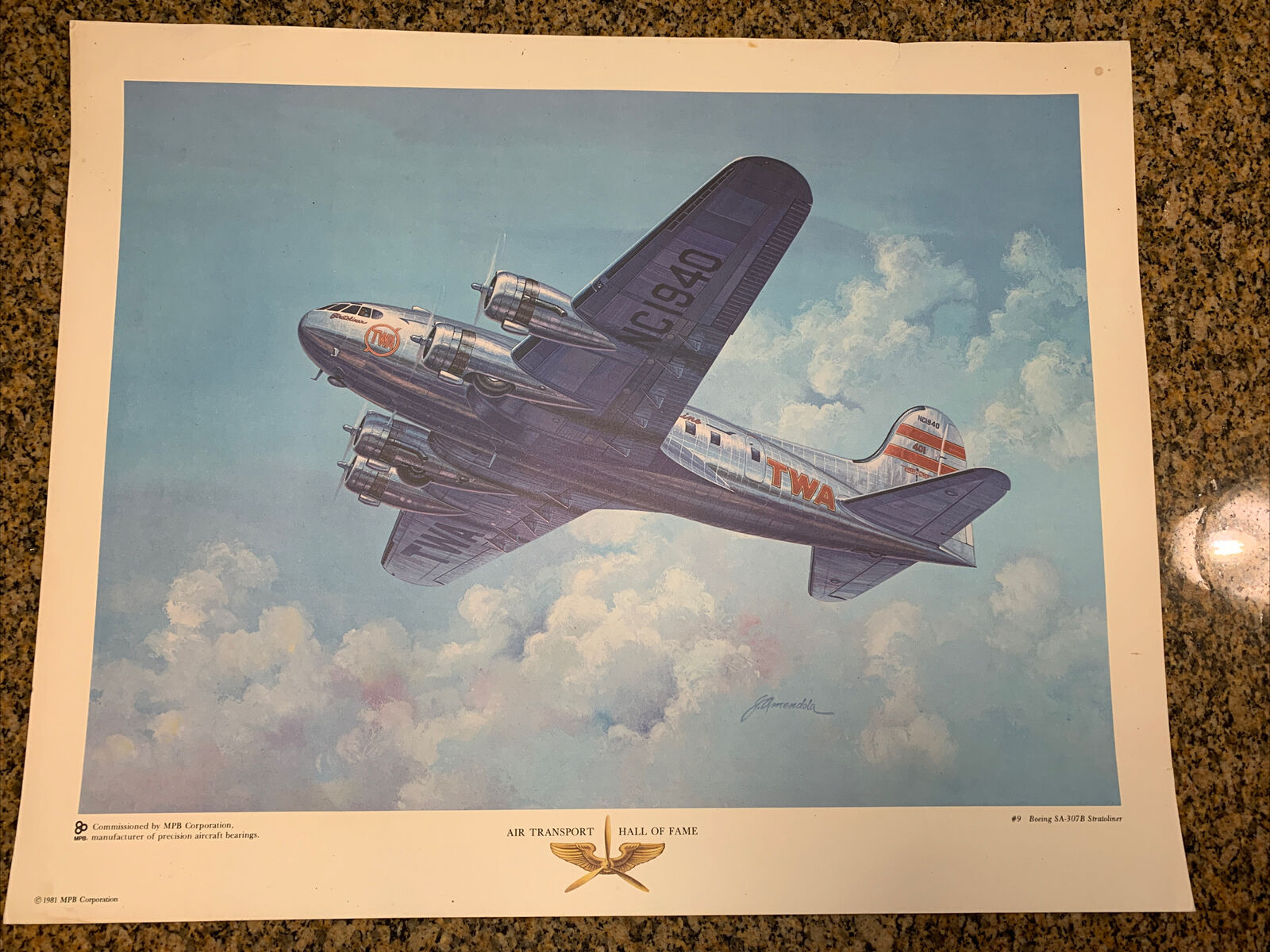 Air Transport Hall Of Fame print #9 Boeing SA-307B Stratoliner TWA