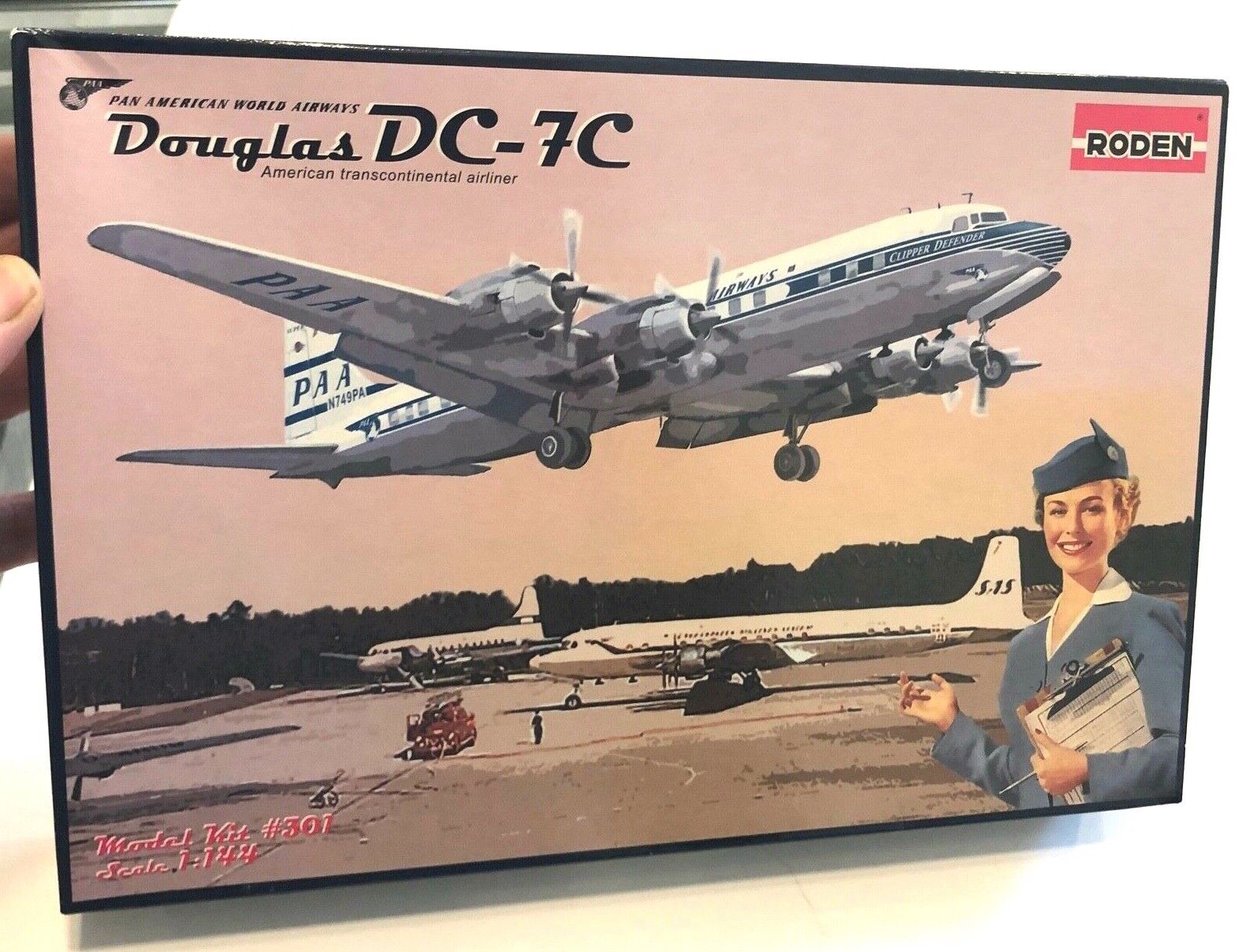 RODEN, Pan American Airlines Douglas DC-7C, 1:144, Unassembled in the box, New.