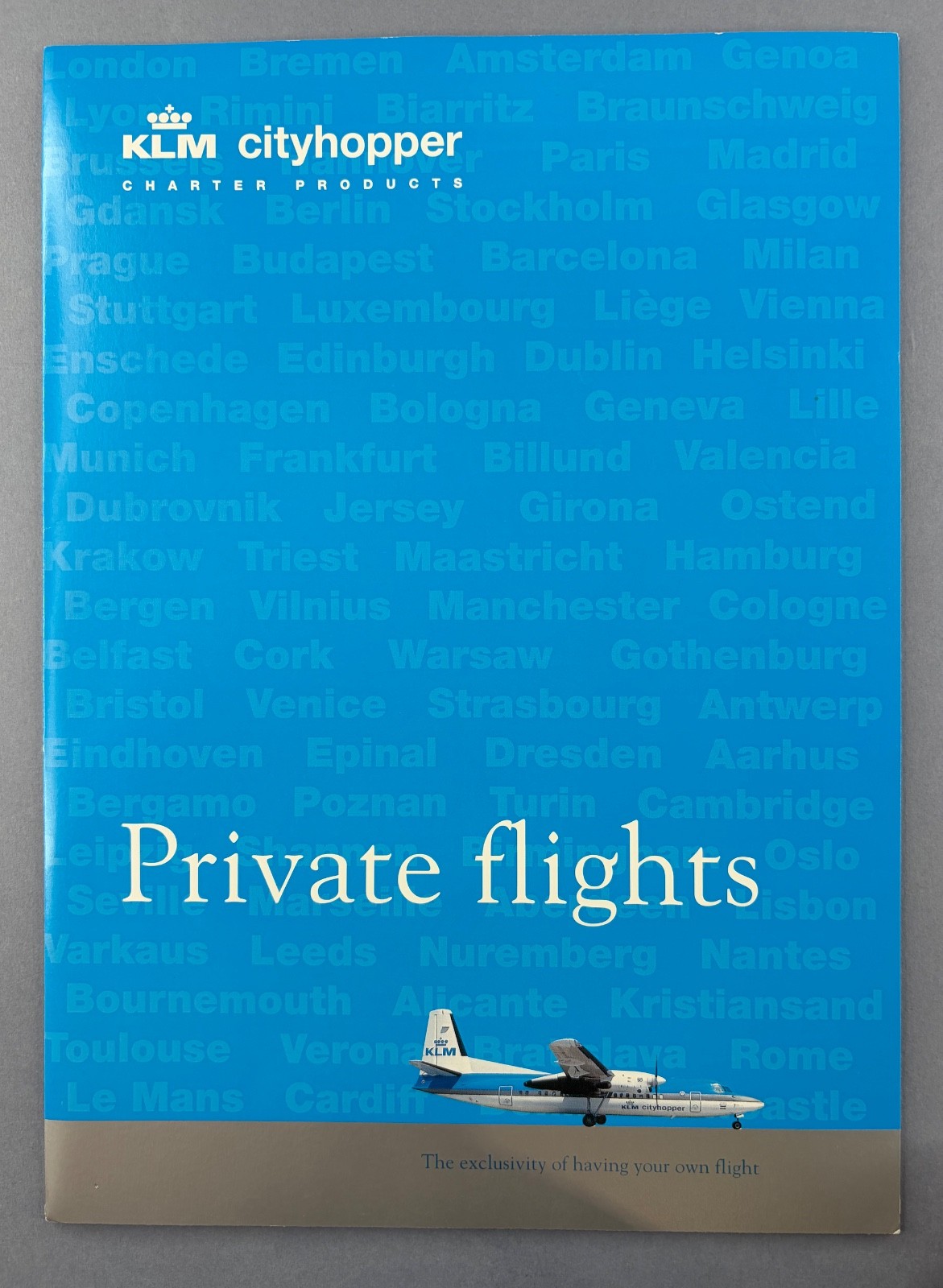 KLM cityhopper Charter Private Flights Airline Brochure 2000 Fokker 50