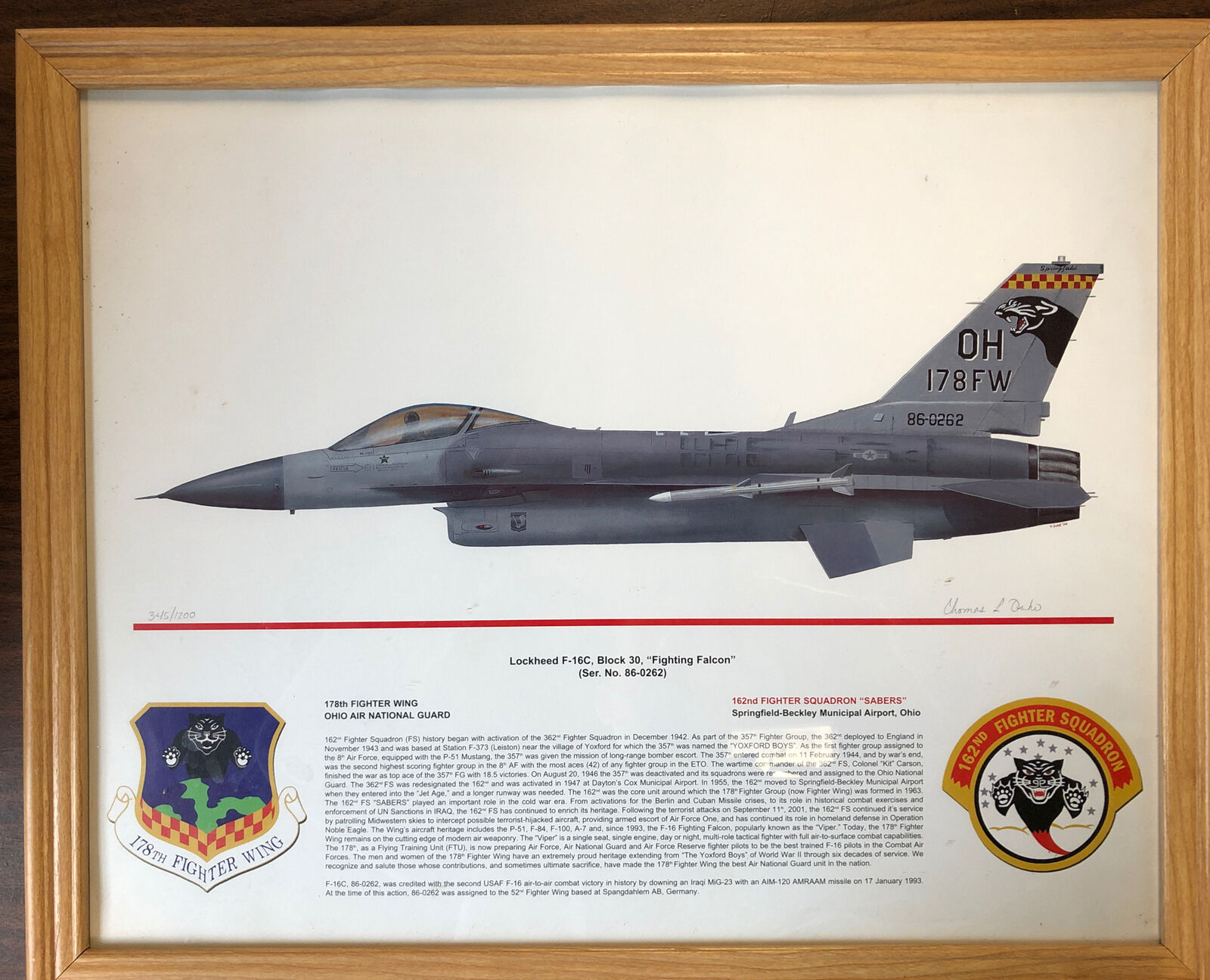 Lockheed F-16C Fighting Falcon Numbered Print 345 of 1200 