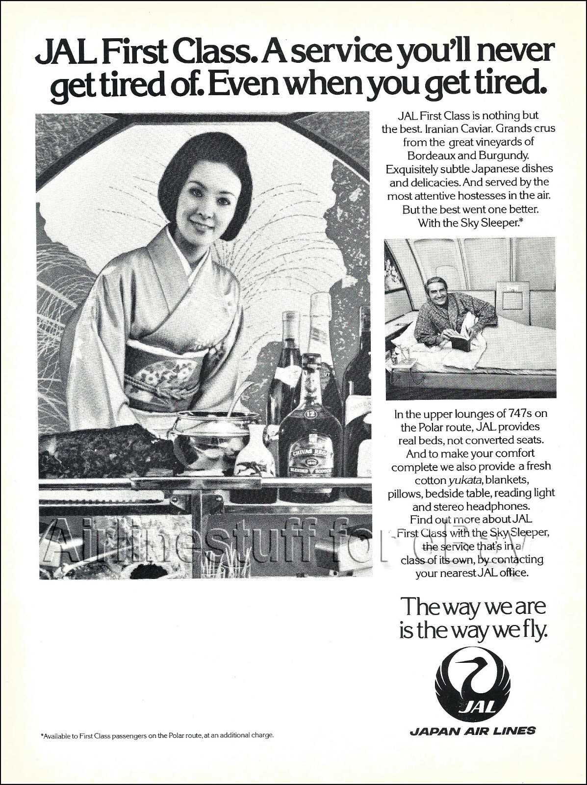 1979 JAL JAPAN AIR LINES Boeing 747 FIRST CLASS SKY SLEEPER Stewardess ad advert