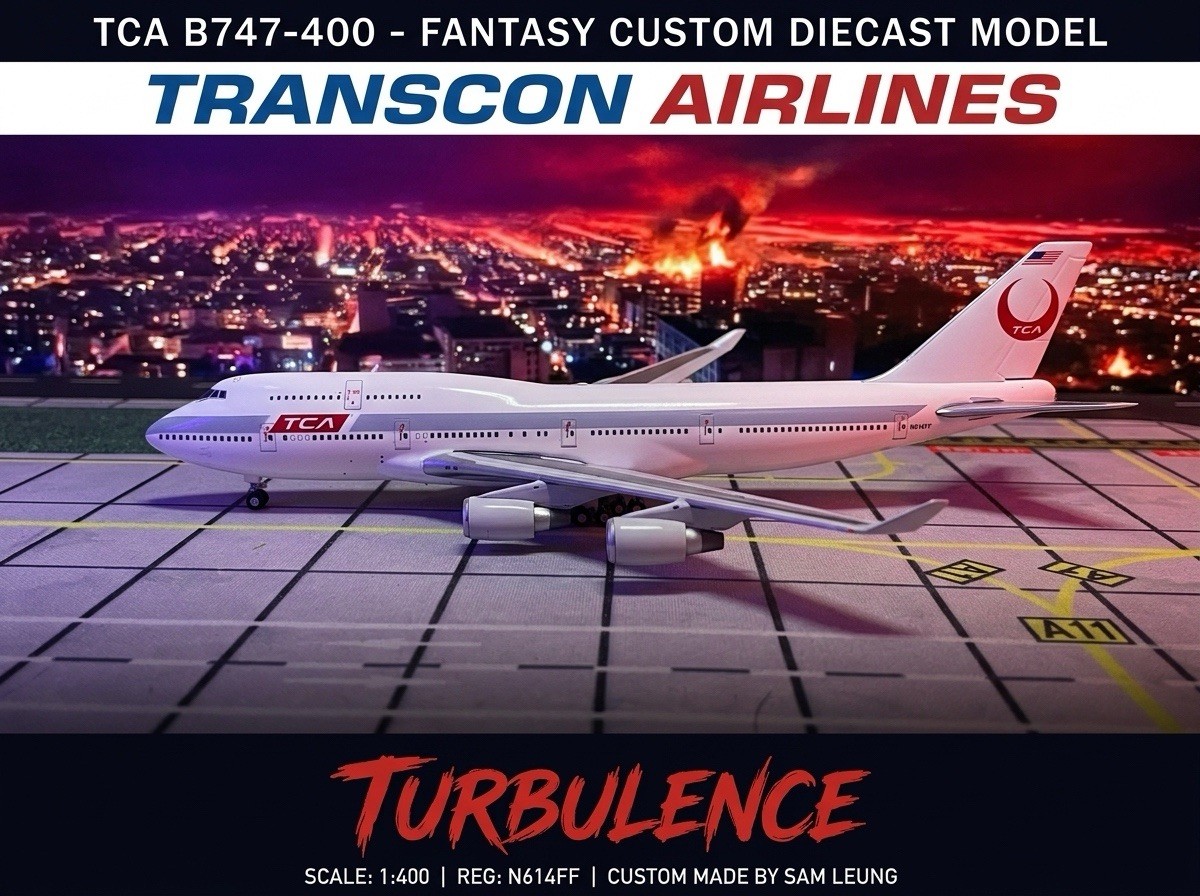 JC Wings 1:400 TCA TransCon Airlines B747-400 Turbulence Custom Diecast Model JC Wings 1:400 TCA TransCon Airlines B747-400 Turbulence Custom Diecast Model