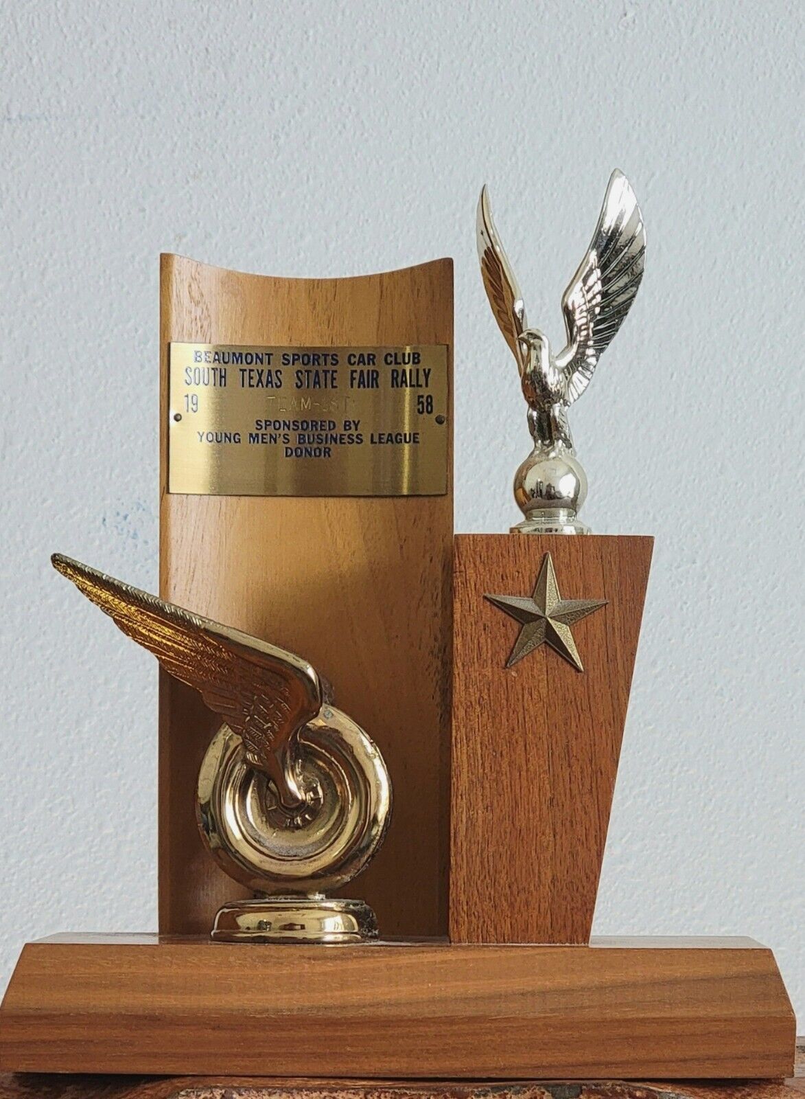 Vintage 1958 South Texas State Fair Rally TEAM-1ST Winged Wheel Trophy Beaumont