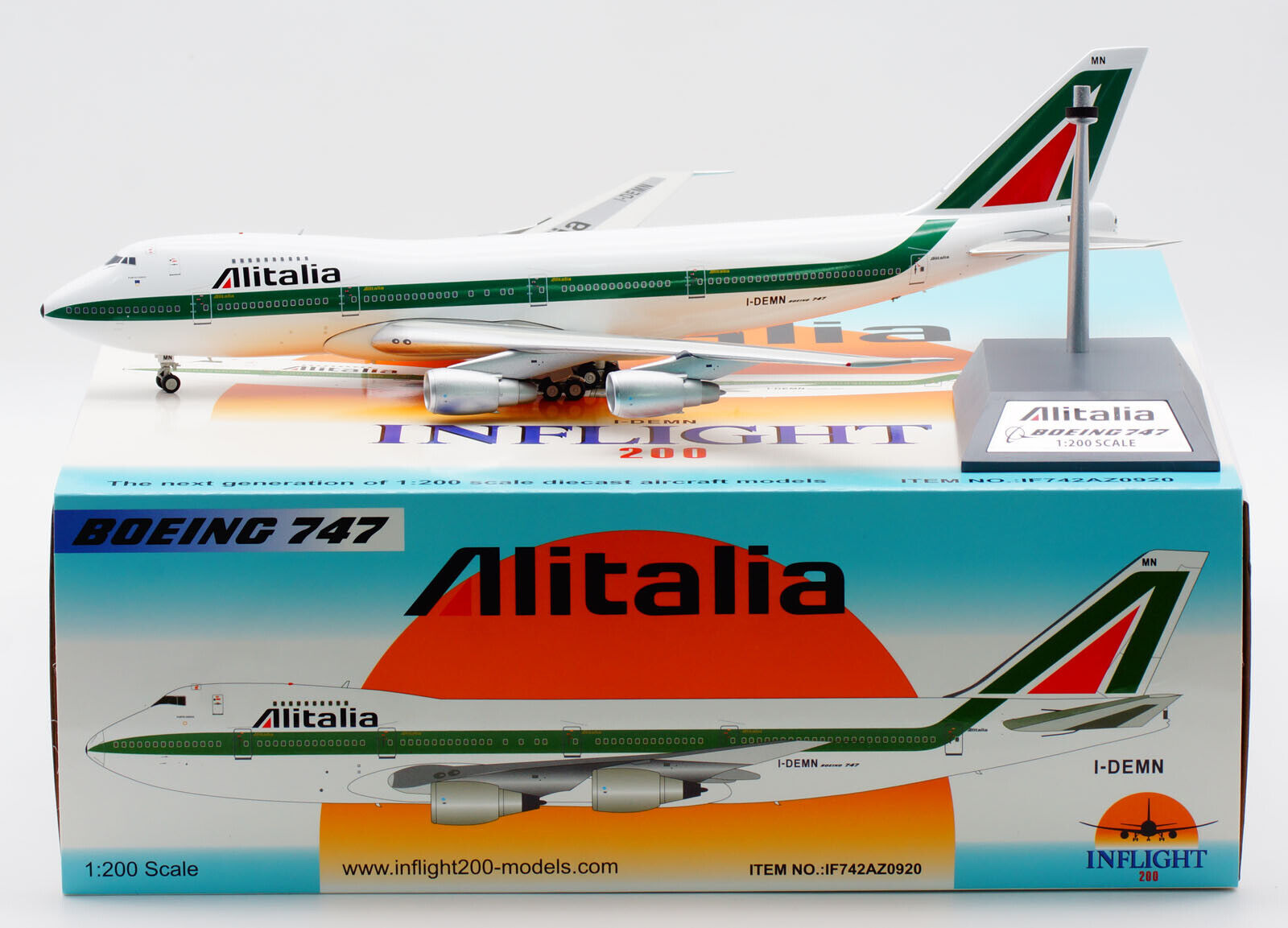Inflight 1:200 Alitalia Airlines Boeing B747-200 Diecast Aircraft Model I-DEMN