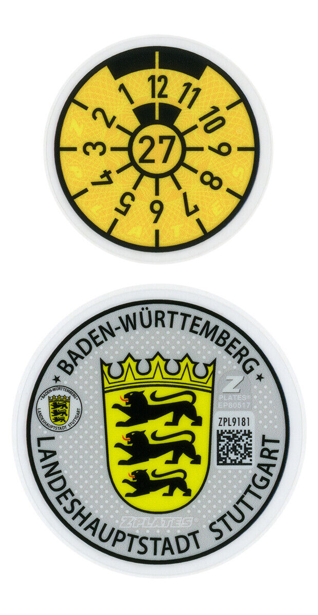 German License Plate Registration Seal Stuttgart Mercedes-Benz, Porsche 2027 Set