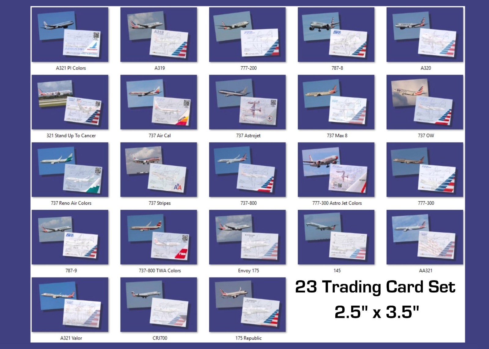 American Airlines Trading Card Set - 23 Different Cards - 2.5 American Airlines Trading Card Set - 23 Different Cards - 2.5