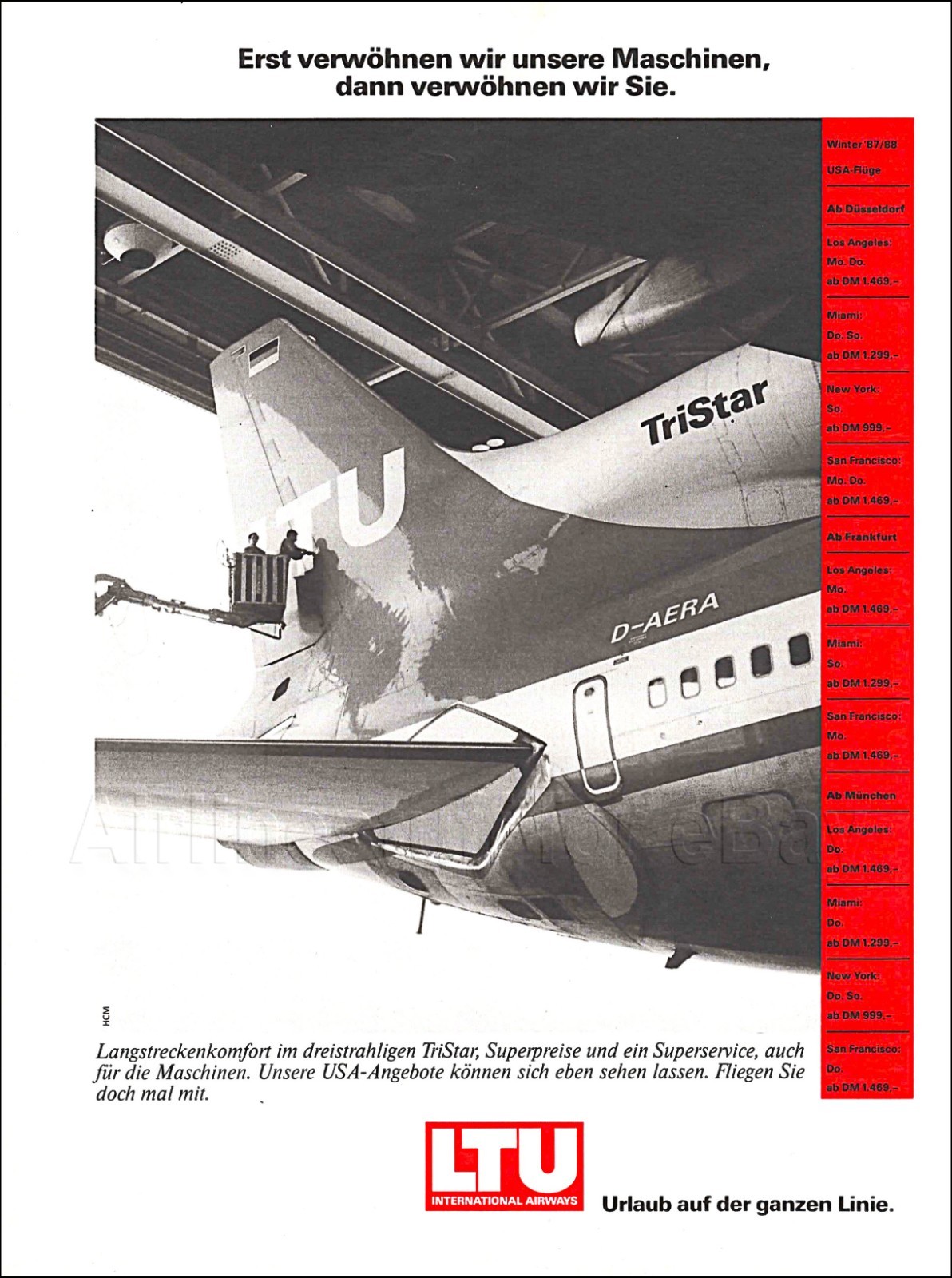 1987 LTU International Airways LOCKHEED L1011 TRISTAR D-AERA ad airlines advert