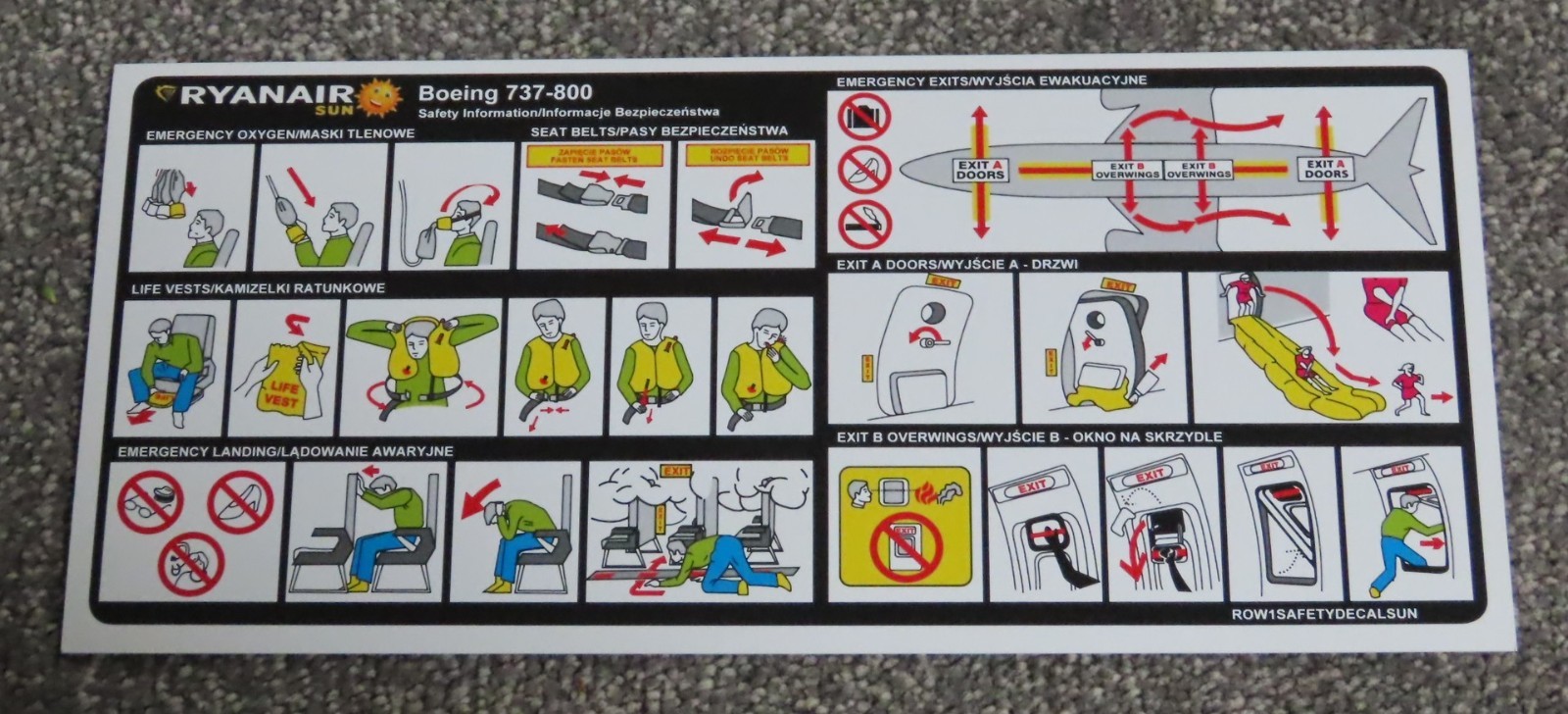1 x Ryanair Sun Boeing 737 800 Airline Safety Card 2018 1 x Ryanair Sun Boeing 737 800 Airline Safety Card 2018