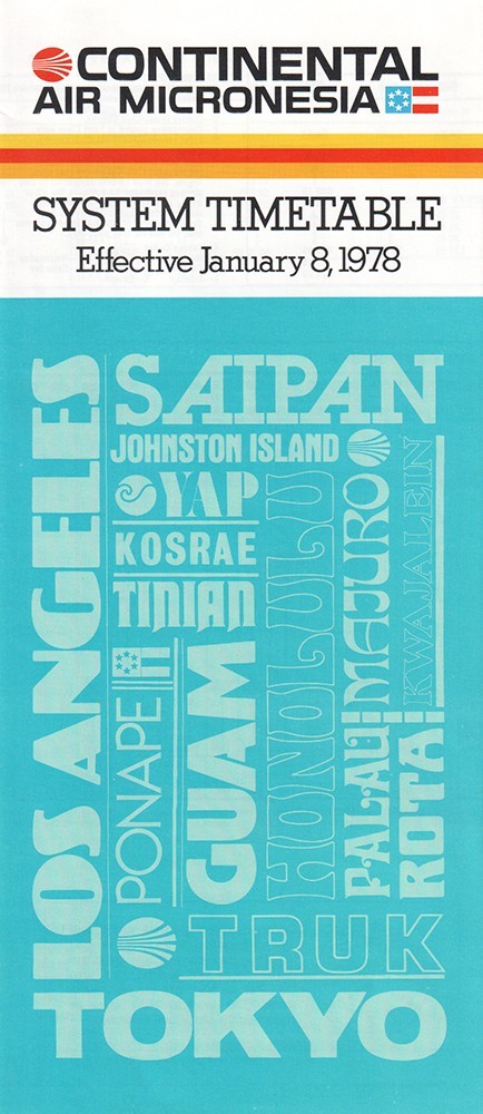 Air Micronesia timetable 1978/01/08 Continental Airlines Air Micronesia timetable 1978/01/08 Continental Airlines
