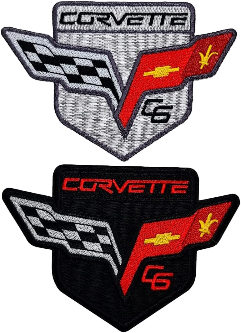 Corvette C6 Checkered Flags Shield Patch | 2PC iron on or Sew Corvette C6 Checkered Flags Shield Patch | 2PC iron on or Sew