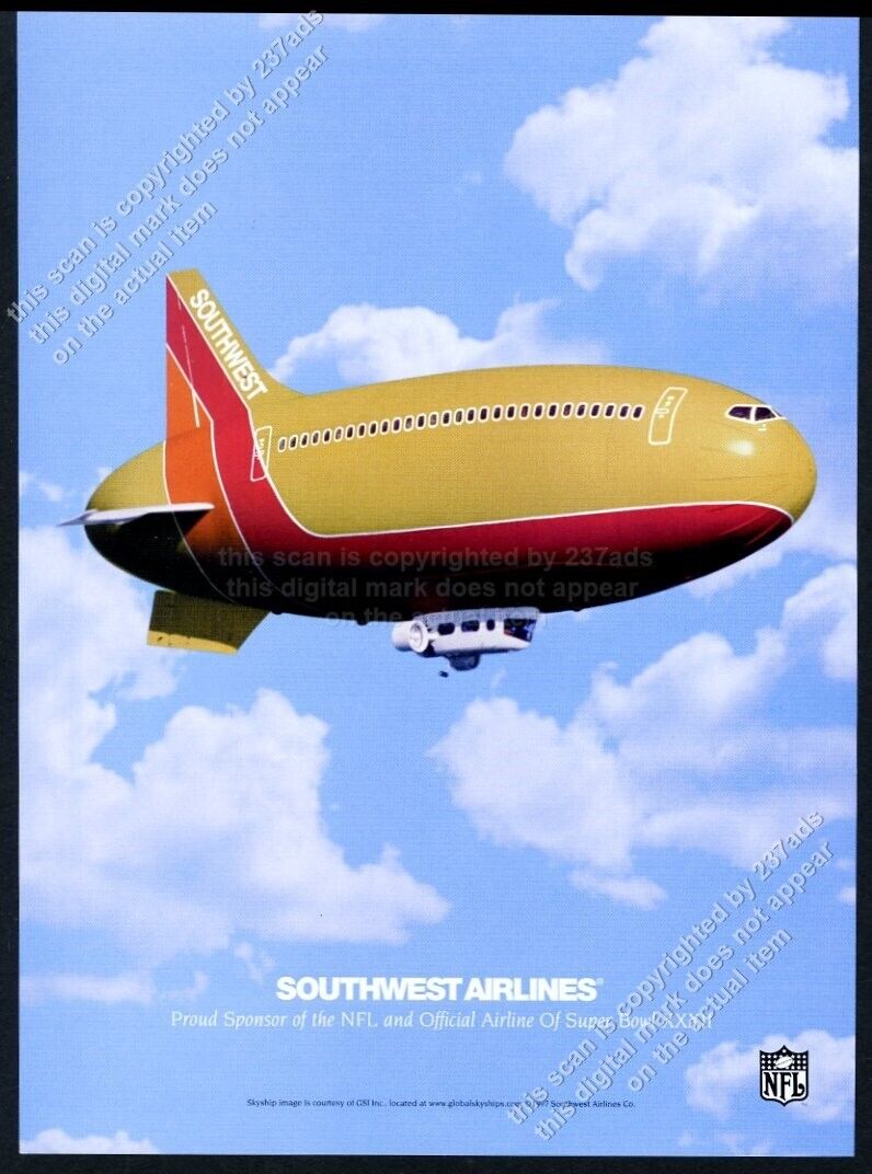 1998 Southwest Airlines blimp photo vintage print ad