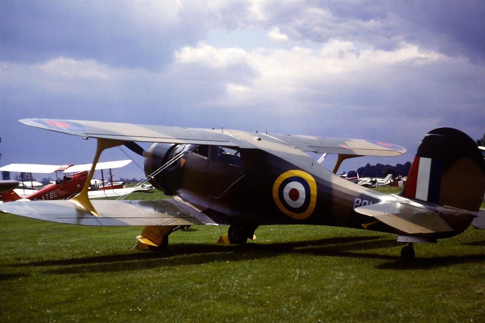 Original 35mm colour slide of Beech 17S Staggerwing N18V in 1981