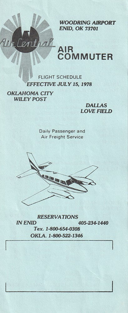 Air Central timetable 1978/07/15 Air Central timetable 1978/07/15