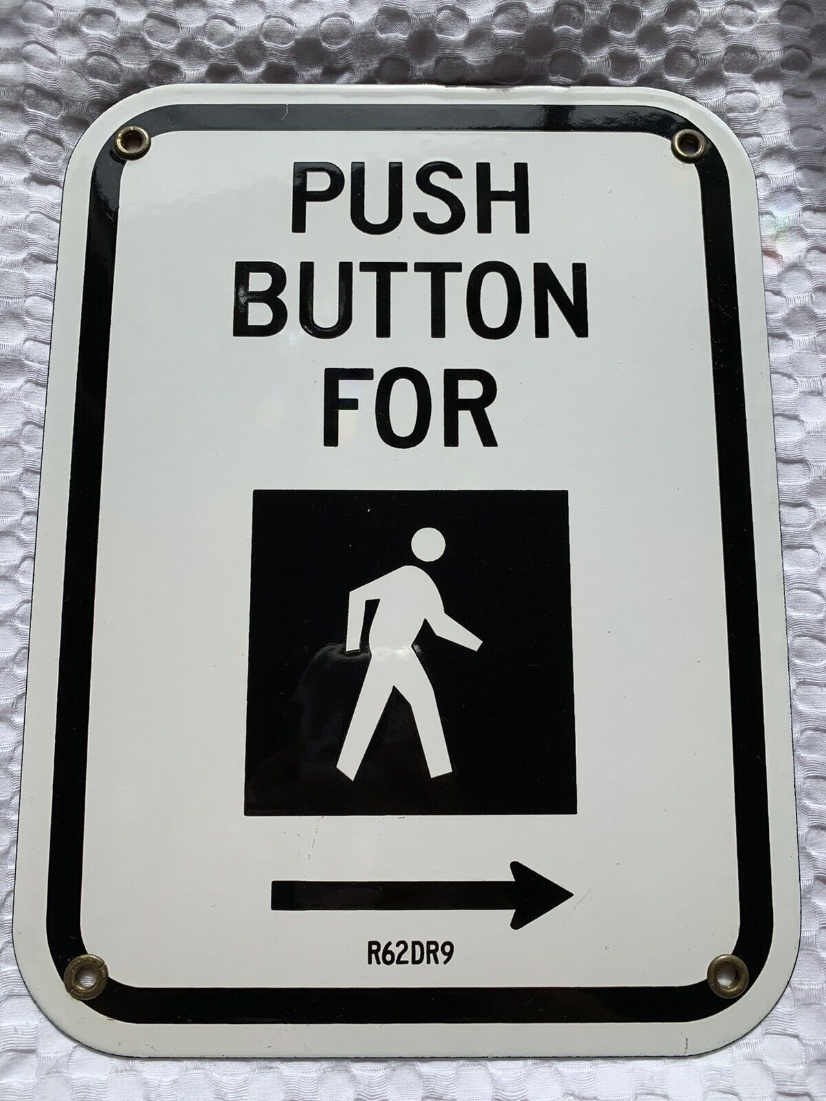 Push Button For Walk Metal Sign Original Porcelain Enamel R62DR9. 12x9 Crosswalk