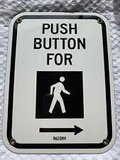 Push Button For Walk Metal Sign Original Porcelain Enamel R62DR9. 12x9 Crosswalk picture