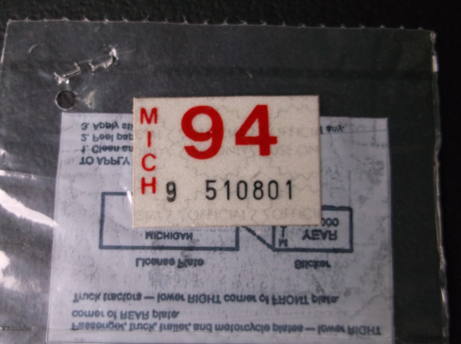 1994   Michigan License Plate Registration Tab Sticker