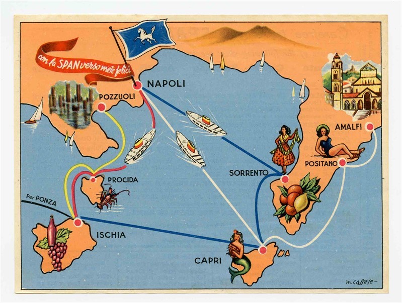 Span Route Map Brochure  Societa Partenopea Di Navagazione Italy 