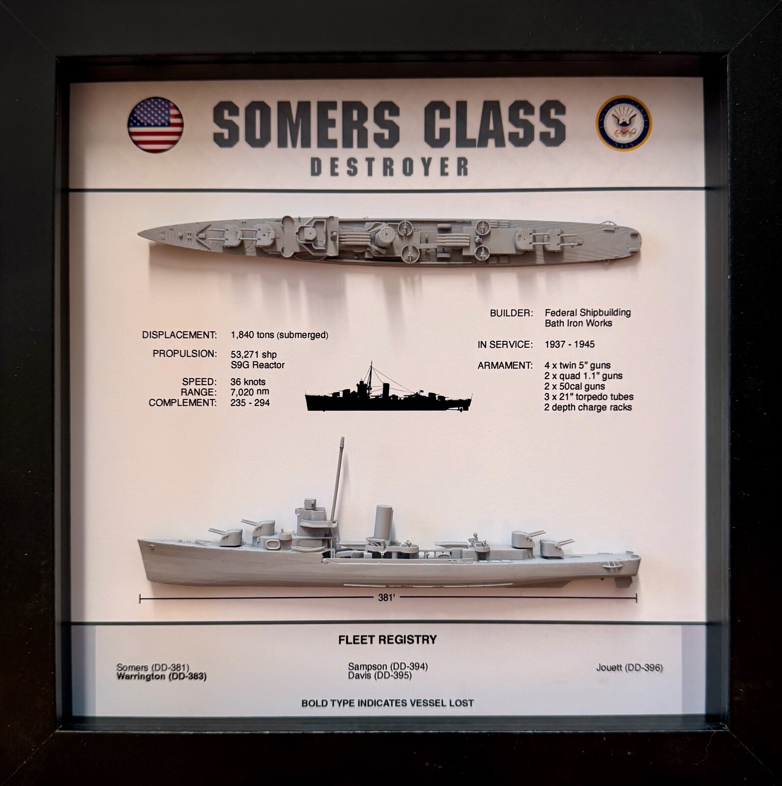 Somers Class Destroyer Memorial Display Box, WW2, 9\
