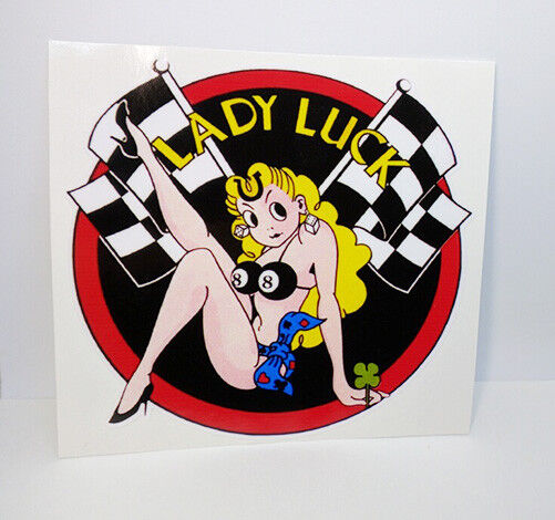 LADY LUCK Vintage Style round DECAL, Vinyl STICKER, rat rod, racing