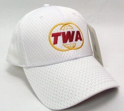 TWA Trans World Airlines Globe White Embroidered Logo Adjustable Mesh Cap Hat