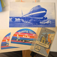 KLM Airlines Postcards Lot - Boeing 747 Postcard, Europe Card & Sticker picture