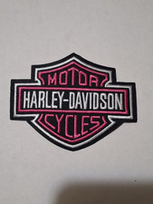 Embroidered Harley-Davidson Shield Iron On Patch Pink and White picture