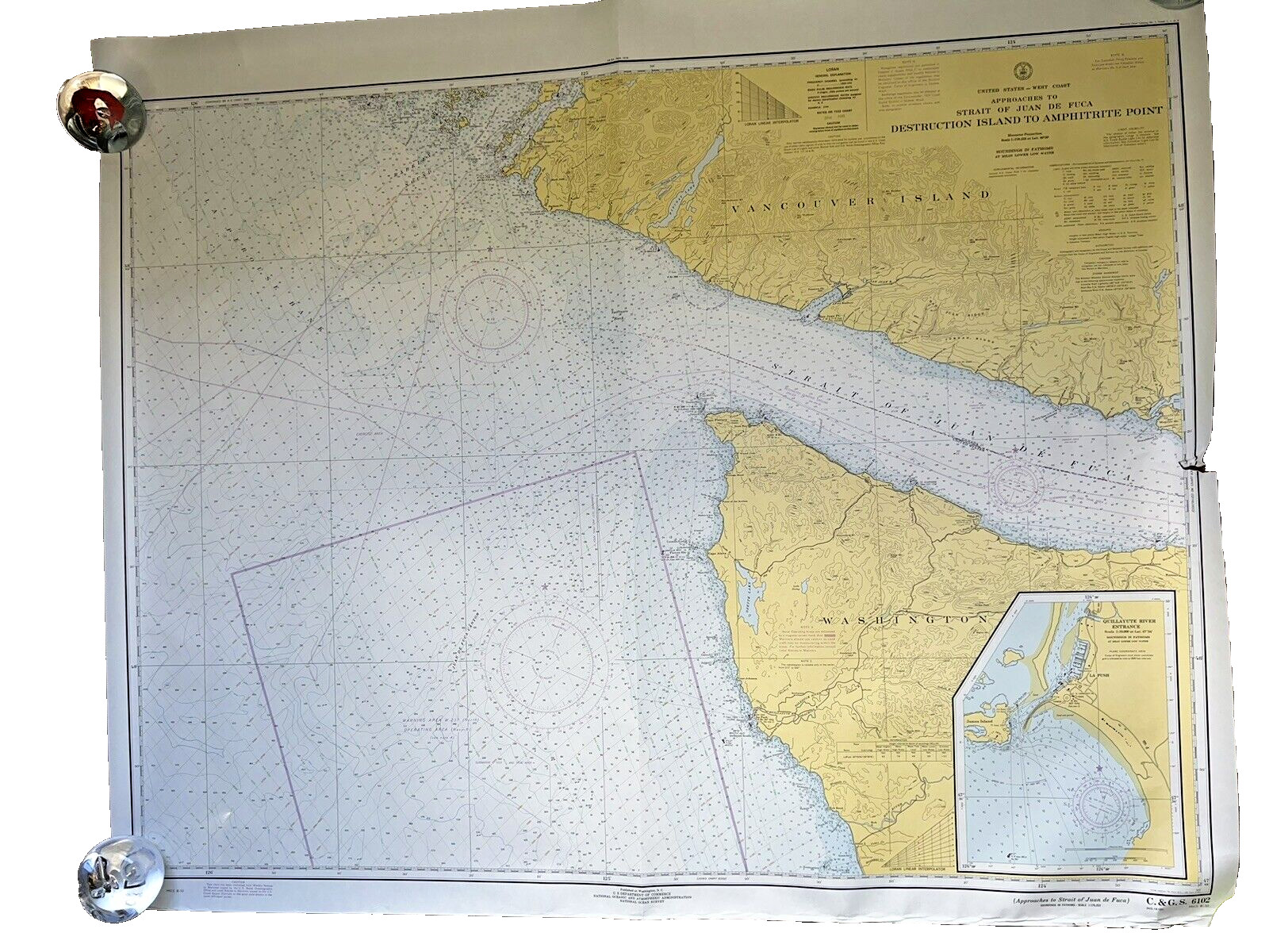Strait of Juan de Fuca Destruction Island C G S 6102 Vtg 1970 Nautical Map Strait of Juan de Fuca Destruction Island C G S 6102 Vtg 1970 Nautical Map