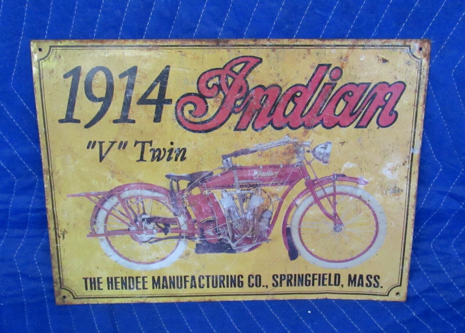 VINTAGE 1914 INDIAN HENDEE V TWIN MOTORCYCLE SIGN CHIEF FOUR 4
