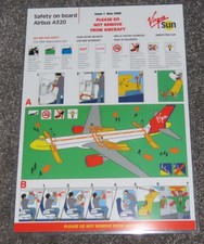 Virgin Sun Airbus A320 Airline Safety Card 2000 picture