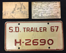 South Dakota 1967 Trailer License Plate H-2690 W/ Registration picture