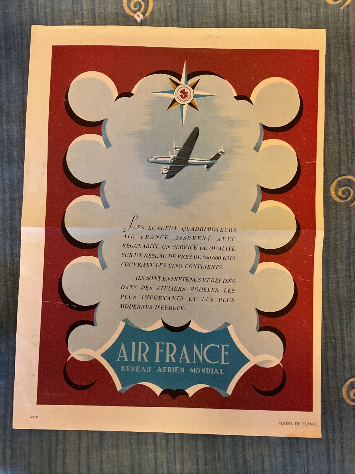 FLIGHT AIR FRANCE  Advert Poster , Full Page , Vintage